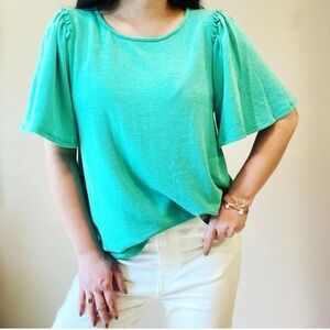 NEW Ces femme flutter sleeve crew neck top green
